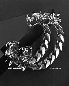 Bracelete budista dragão em aço inoxidável