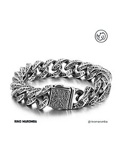 Pulseira masculina cubana folhas retrô