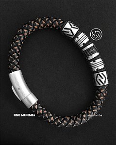 Pulseira masculina couro legítimo em aço inoxidável