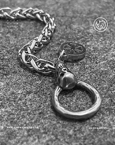 Pulseira 5mm crânio caveira em aço inoxidável