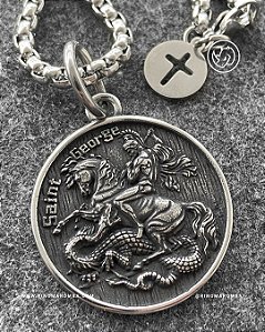 Colar medalha de são jorge em aço inoxidável