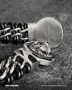 Pulseira modelo lobo viking em aço inoxidável