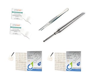 Mini Kit 8 - Pinça, Apalpador, Alcool e Placa pronta PONTO DUPLO - Para Auriculoterapia