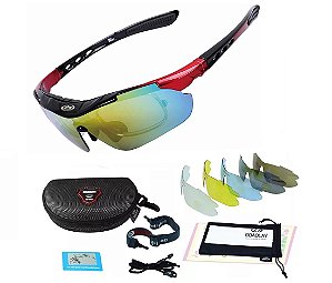 Óculos de Sol Esportivo Polarizado com 5 lentes kit C/ adaptador de lentes de grau