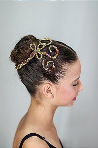 Casquete média acrílica dourada com vermelho