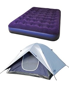 Barraca De Camping 4 Pessoas Com Sobre teto kit com Colchão Inflável de Casal