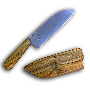 faca de cozinha em inox jateado, bainha de madeira