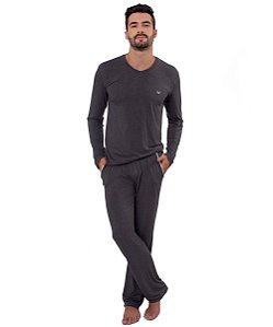 Pijama Masculino Longo em Viscose Podiun 228118 - Cinza