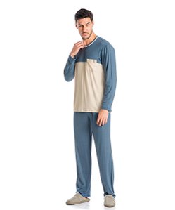 Pijama Masculino Longo em Viscose Daniela Tombini 4564 - Azul