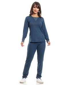 Pijama Feminino Longo em Malha Paulienne 400.67  - Azul