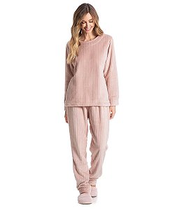 Pijama Feminino Longo Em Fleece Daniela Tombini 5060 - Rosa