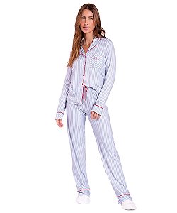 Pijama Feminino Longo Abotoado Lua Lua 521977 - Azul