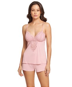 Babydoll de Microfibra com Renda Recco 15719 - Rosa