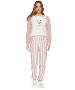 Pijama Feminino Longo em Fleece 23679 - Rosa