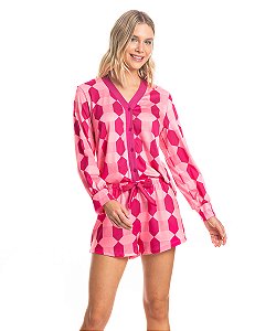 Pijama Feminino Curto Abotoado Daniela Tombini 3554 - Rosa