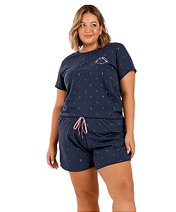 Pijama Feminino Curto Plus Size Cor com Amor 13817 - Azul