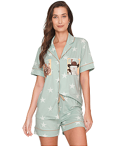 Pijama Feminino Curto Abotoado Lua Lua 21880 - Verde