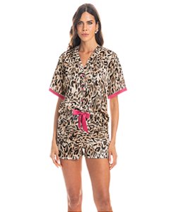 Pijama Feminino Curto Abotoado Daniela Tombini 7550 - Animal Print