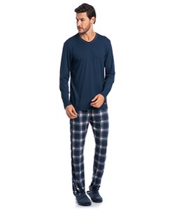 Pijama Masculino Longo Xadrez Tombini 8442 - Marinho