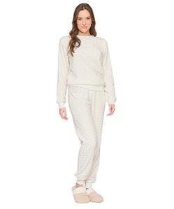 Pijama Feminino Longo em Fleece Lua Lua 004112181 - Off White