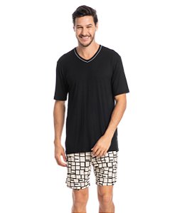 Pijama Masculino Curto Viscose Tombini 4104 - Preto