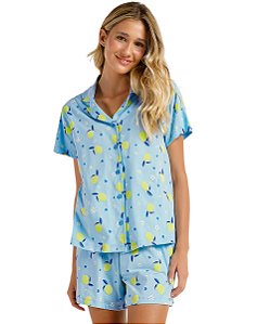 Pijama Feminino Abotoado Cor com Amor 2010262 - Azul