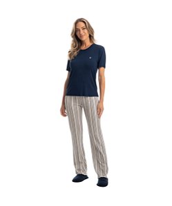 Pijama Feminino Longo Manga Curta Daniela Tombini 7362