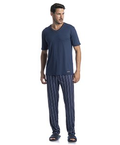 Pijama Masculino Longo Manga Curta Tombini 8770