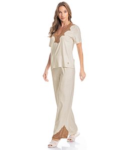 Pijama Feminino Longo Manga Curta Daniela Tombini 1380
