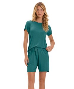 Pijama Feminino Manga Curta com Bermuda Cor com Amor 2010986 - Verde