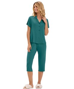 Pijama Feminino Pescador Abotoado Cor com Amor 2011090 - Verde