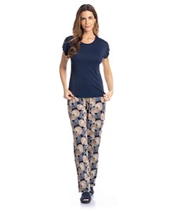 Pijama Feminino Longo Manga Curta Daniela Tombini 1262