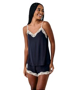 Short Doll Alças Finas Em Viscose E Renda Hope LCS165