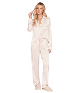 Pijama Feminino Longo Abotoado em Satinê Lua Lua 012.1105.85