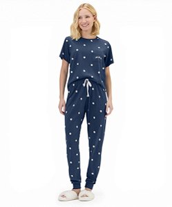 Pijama Feminino Longo Manga Curta Cor com Amor 2011261