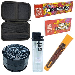 Kit Pren Completo com Seda, Piteira, Tubo, Dichavador e Case