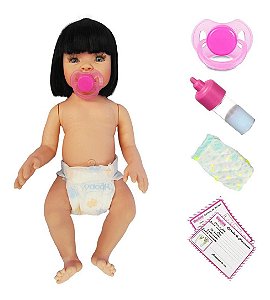 Boneca Reborn Realista Corpo Vinil Cabelo Preto