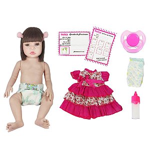 Boneca Bebê Reborn Corpo Vinil Castanho Acessórios Kaydora