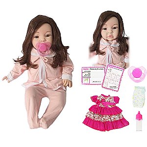 BONECA BEBÊ  REBORN REALISTA CABELOS CASTANHO LONGO KAYDORA