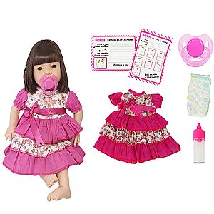 Boneca bebê tipo reborn realista castanho com kit acessórios
