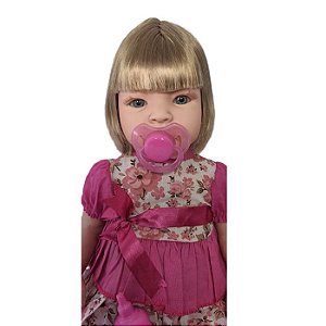 Boneca bebê tipo reborn realista loira com kit acessórios