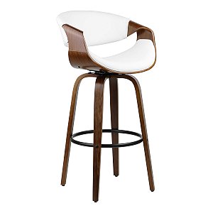 Banqueta Grife (Nicole) de Luxo Branco Base Madeira Altura 76 cm