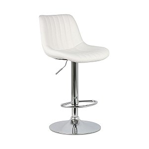 Banqueta Lille Branca em PU com Encosto Base Disco Altura Regulável