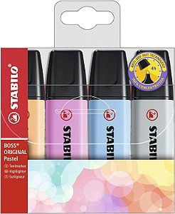 Pincel Marca texto 4 cores pastel sortidas Boss, 70/4-3 76.4701, Stabilo - BT 1 UN