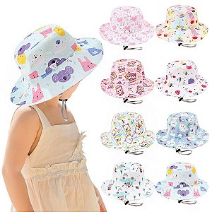 Chapéu Bucket Infantil Estampa Variada Ursinho Fofo Gatinho Unissex Regulagem Criança Pescador