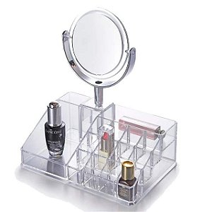 Organizador Maquiagem Acrílico Porta Make 16 Divisórias Beleza Penteadeira Espelho