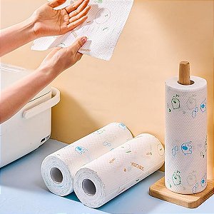 Rolo Pano De Limpeza Papel Toalha Absorvente C/ 50 Peças Reutilizável Água Limpeza Cozinha