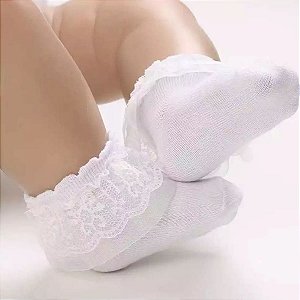 Meia Fofa de Renda Infantil para Menina Princesa Batizado 1 Par