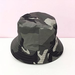 Chapéu Bucket Dupla Face Preto Camuflado Militar Moda