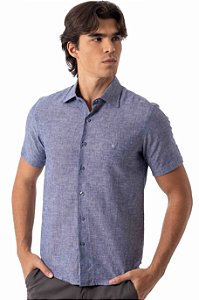 Camisa de Linho Manga Curta - Jeans